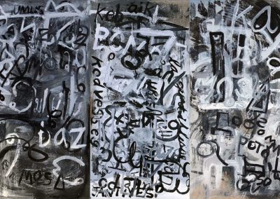<b>Kindness, 2018 (triptych)</b><br/>Oil on panel<br/>6 ' x 4' or 4' x 6'  (horizontal or vertical; three 2' x 4' modular panels which can be arranged multiple ways)